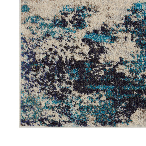 2' X 4' Ivory And Teal Blue Abstract Power Loom Non Skid Area Rug
